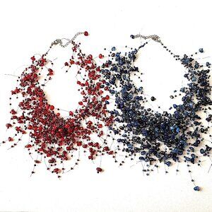 Red & blue bead cluster necklace bundle